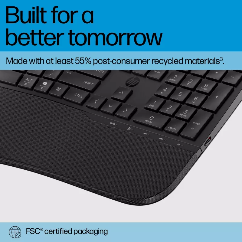 HP 685 Comfort Dual-Mode tastatūra, QWERTY, pilna izmēra (100%), bezvadu, RF bezvadu + Bluetooth, membrānas, QWERTY, melna