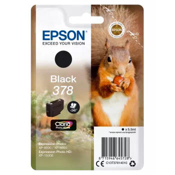 Epson Squirrel Singlepack Black 378 Claria Photo HD tinte, standarta ietilpība, melna, pigmenta tinte, 5,5 ml, 1 gab., 240 lapas