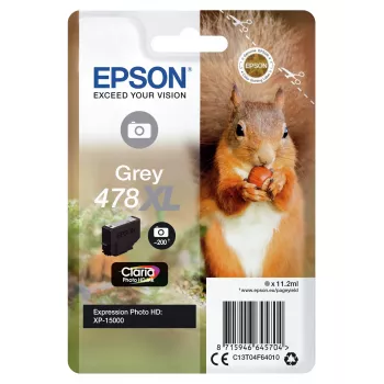 Epson Squirrel Singlepack Grey 478XL Claria Photo HD Ink, High (XL) Yield, Grey, Dye-based ink, 11.2 ml, 1 pc(s), 200 pages