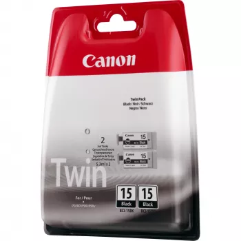 Canon BCI-15BK Melns tintes kasetne (Twin Pack), Melna, uz pigmenta bāzes izgatavota tinte, 2 gab., 242 lapas, Multi pack