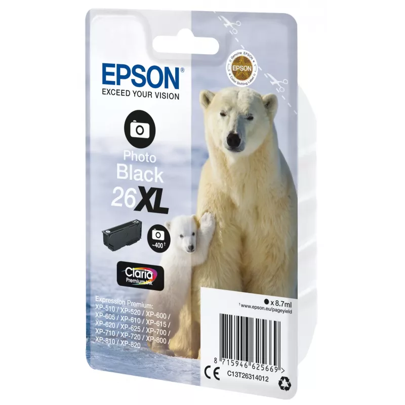 Epson Polar bear Singlepack Photo Melns 26XL Claria Premium Ink