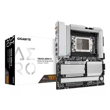 GIGABYTE TRX50 AERO D mātesplate - atbalsta AMD Ryzen Threadripper 9000 sērijas CPU, 16+8+4 fāžu digitālais VRM, līdz 7800MHz DDR5 (OC), 3xPCIe 5.0 + 1xPCIe 4.0 M.2, Wi-Fi 7, 10GbE LAN, USB4