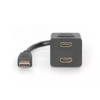 DIGITUS HDMI Y-sadalītāja kabelis, tips A -2xtipa A V/S, 20cm pasīvs, Full HD, zelts melns