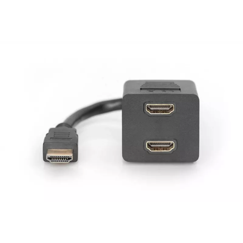 DIGITUS HDMI Y-sadalītāja kabelis, tips A -2xtipa A V/S, 20cm pasīvs, Full HD, zelts melns