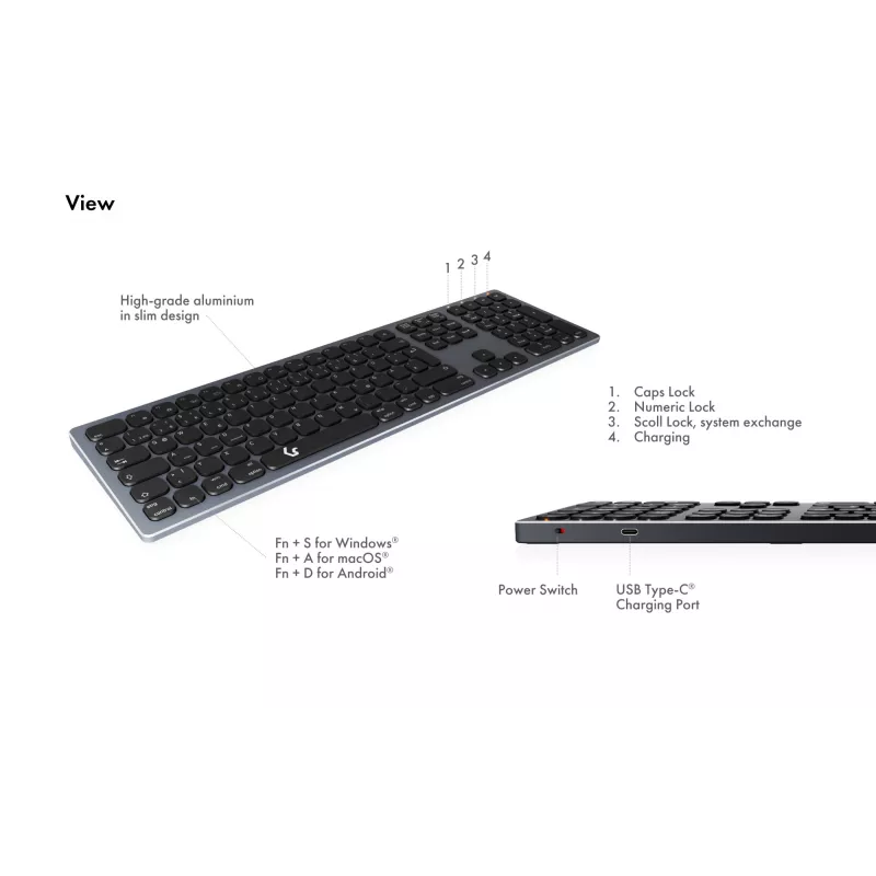 KeySonic KSK-8023BTRF (DE) tastatūra Universāla Bluetooth QWERTZ Antracīta, Melna