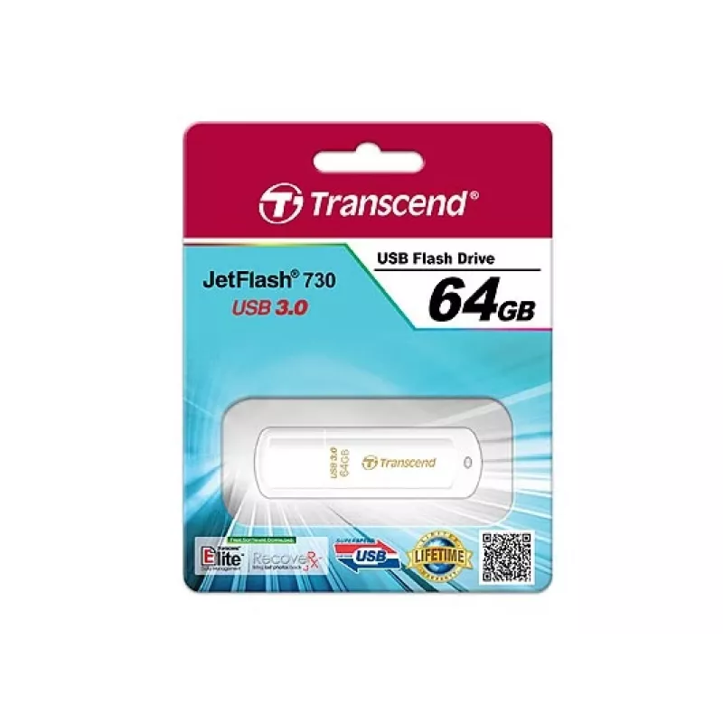 TRANSCEND Jetflash 730 - 64GB USB zibatmiņa - USB 3.0 - Balta
