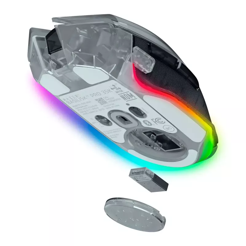 Spēļu pele Razer Basilisk V3 Pro 35K Phantom balta Edition — spēļu virsma optimizēta optiskajām un lāzera pelēm
