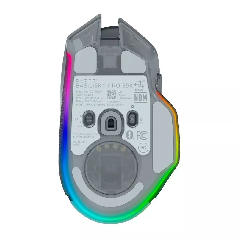 Spēļu pele Razer Basilisk V3 Pro 35K Phantom balta Edition — spēļu virsma optimizēta optiskajām un lāzera pelēm
