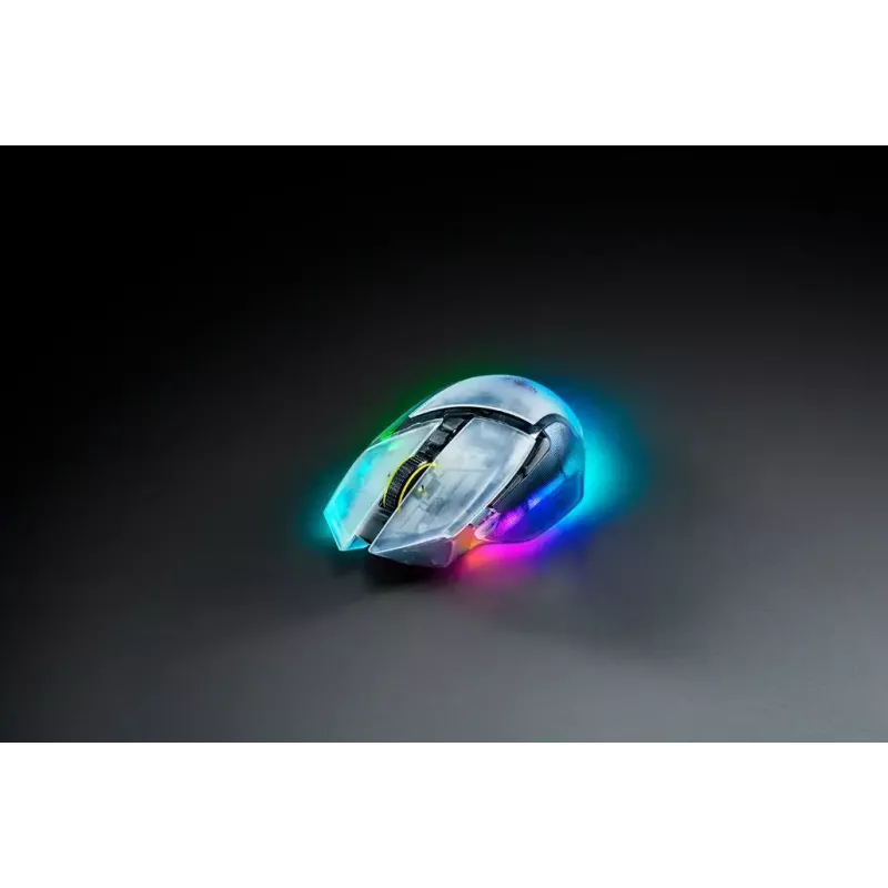Spēļu pele Razer Basilisk V3 Pro 35K Phantom balta Edition — spēļu virsma optimizēta optiskajām un lāzera pelēm