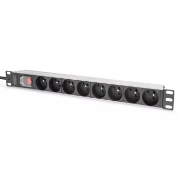 DIGITUS 1U alumīnija PDU, uzstādāms statnē, 8x CEE 7/5 nominālā jauda: 16A, 4000W, 250VAC 50/60Hz,