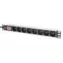 DIGITUS 1U alumīnija PDU, uzstādāms statnē, 8x CEE 7/5 nominālā jauda: 16A, 4000W, 250VAC 50/60Hz,