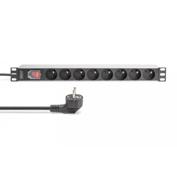 DIGITUS 1U alumīnija PDU, uzstādāms statnē, 8x CEE 7/5 nominālā jauda: 16A, 4000W, 250VAC 50/60Hz,