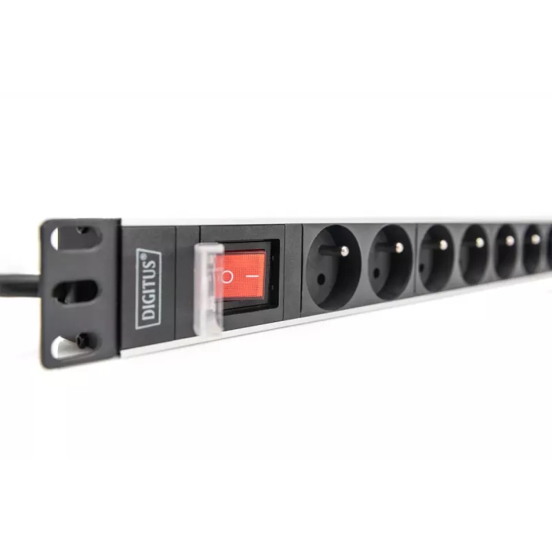 DIGITUS 1U alumīnija PDU, uzstādāms statnē, 8x CEE 7/5 nominālā jauda: 16A, 4000W, 250VAC 50/60Hz,