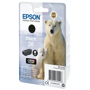 Epson Polārlāča viena iepakojuma melna 26 Claria Premium tinte, standarta ietilpība, melna, pigmenta tinte, 6,2 ml, 1 gab., 220 lapaspuses