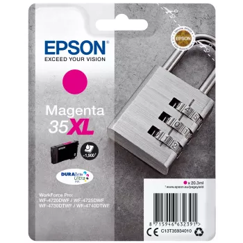 Epson Padlock Singlepack Magenta 35XL DURABrite Ultra Ink, augstas (XL) ietilpības, fuksīna, pigmenta tinte, 20,3 ml, 1 gab., 1900 lapas