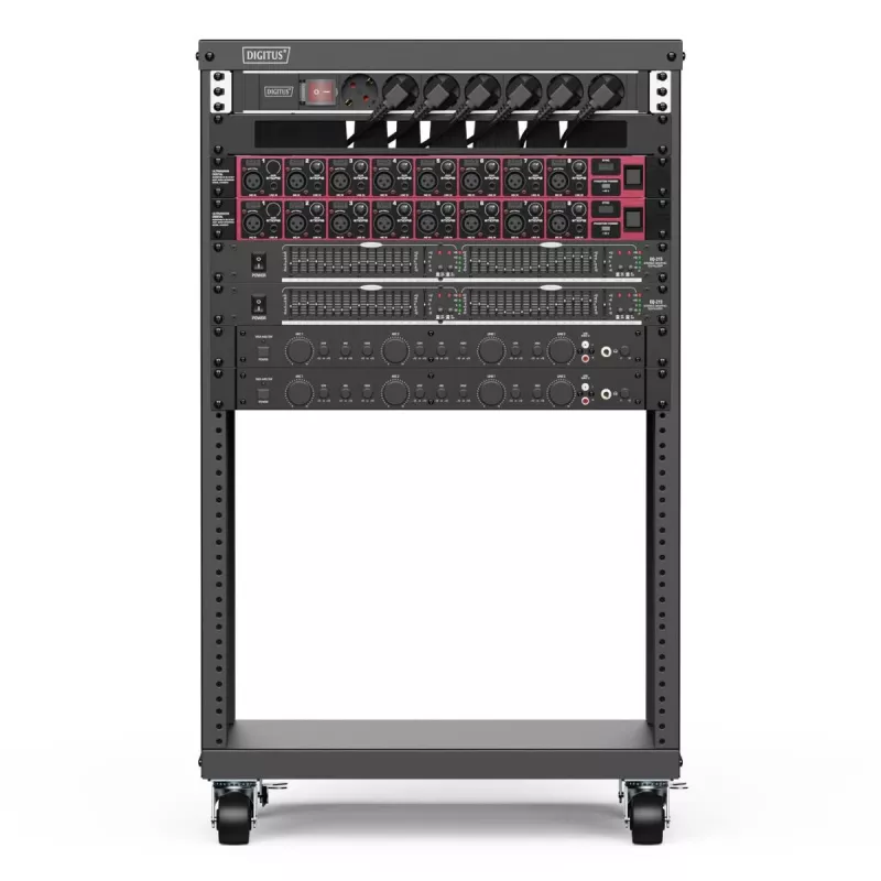 DIGITUS 16U AVS statīvs 780x507x460 mm vītņoti montāžas caurumi ritentiņi melns