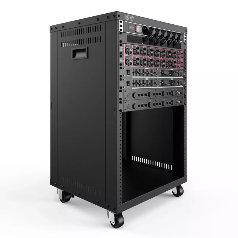 DIGITUS 16U AVS statīvs 780x507x460 mm vītņoti montāžas caurumi ritentiņi melns