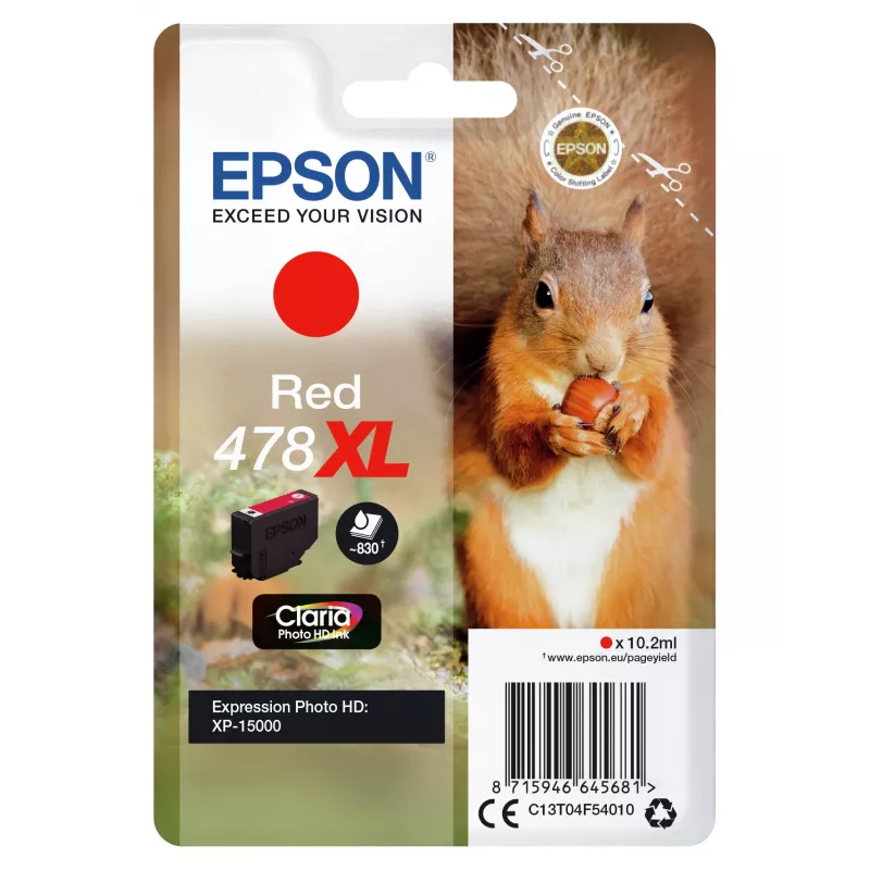 Epson vienkrāsas sarkanā 478XL Claria Photo HD tinte, viena iepakojumā