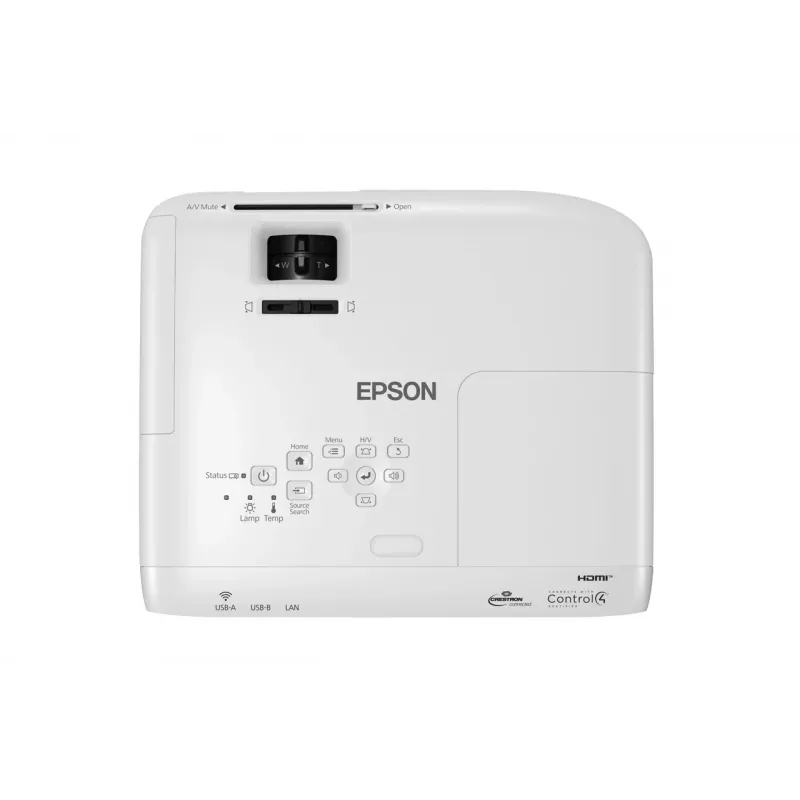 Galda projektors Epson EB-W49 — 3LCD, WXGA 1280×800, 3800 ANSI lm, 16:10, 1,2x manuāls tālummaiņas objektīvs, 2,7 kg, balts