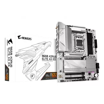 GIGABYTE B650 AORUS ELITE AX ICE mātesplate - atbalsta AMD Ryzen 9000 CPU, 12+2+2 fāžu digitālais VRM, līdz 8000MHz DDR5 (OC), 1xPCIe 5.0 + 2xPCIe 4.0 M.2, Wi-Fi 6E, 2.5GbE LAN, USB 3.2 Gen 2x2