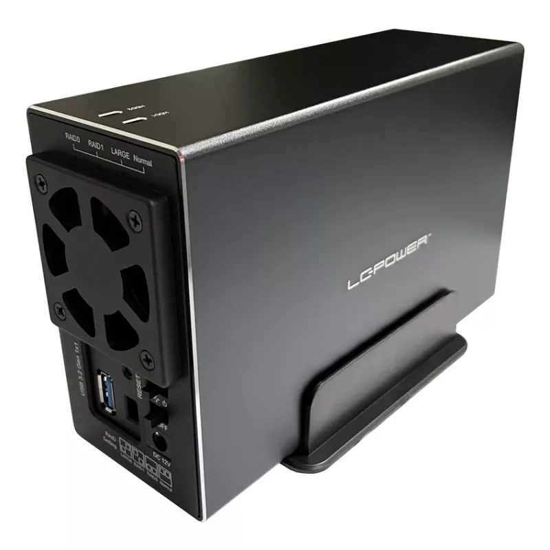 LC-POWER Lc-35u3-raid-2, ārējais 3,5 collu cietā diska korpuss ar RAID, alumīnija, melns
