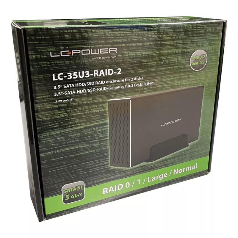 LC-POWER Lc-35u3-raid-2, ārējais 3,5 collu cietā diska korpuss ar RAID, alumīnija, melns