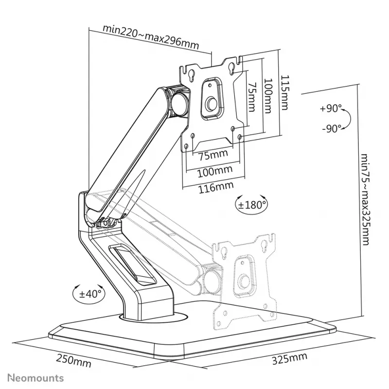 Neomounts FPMA-D885BLACK Monitora statīvs 15-32 collas - gāzes atspere