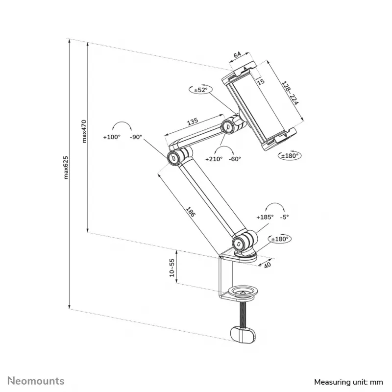 Neomounts DS15-545WH1 Galda skava planšetdatora turētājs 4.7-12.9 collas - universāls - pilna kustība