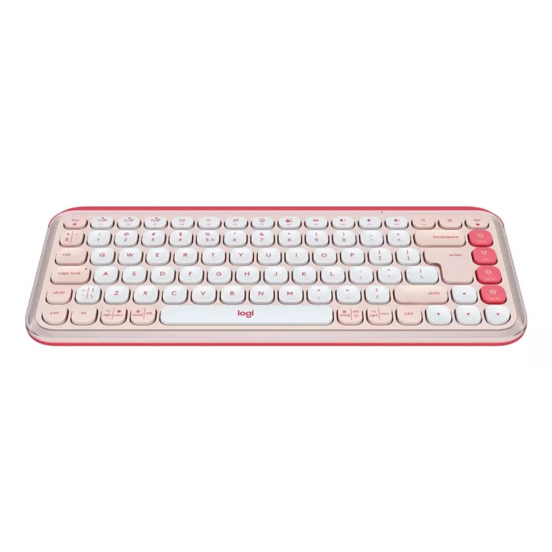LOGITECH bezvadu tastatūra - Pop Icon Keys - rozā un pelēkbalta Qwerty Uk