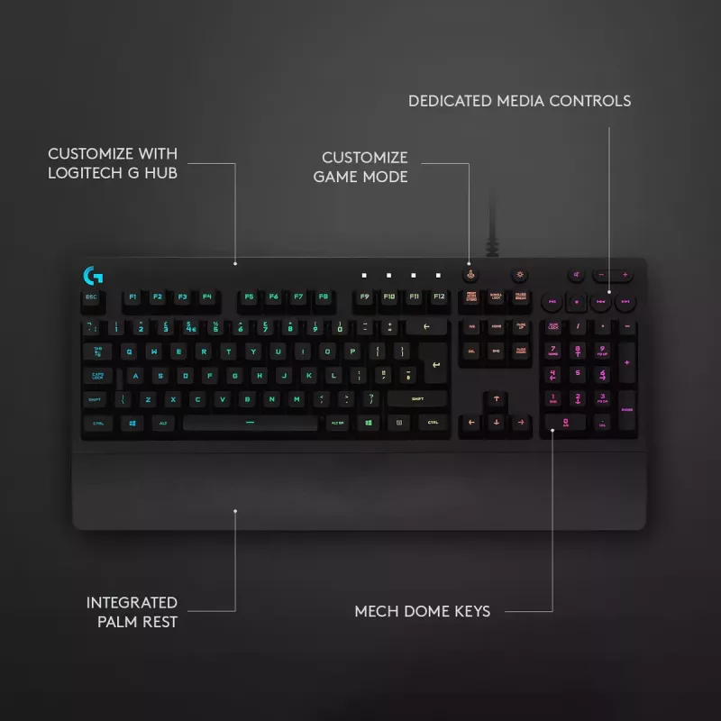 Spēļu tastatūra Logitech G G213 Prodigy pilna izmēra RGB LED vadu