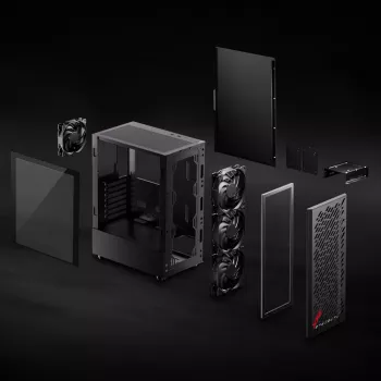 XPG VALOR AIR Mid-Tower Black, Midi Tower, PC, Melns, ATX, micro ATX, Mini-ATX, Oglekļa tērauds, Rūdīts stikls, 16.6 cm