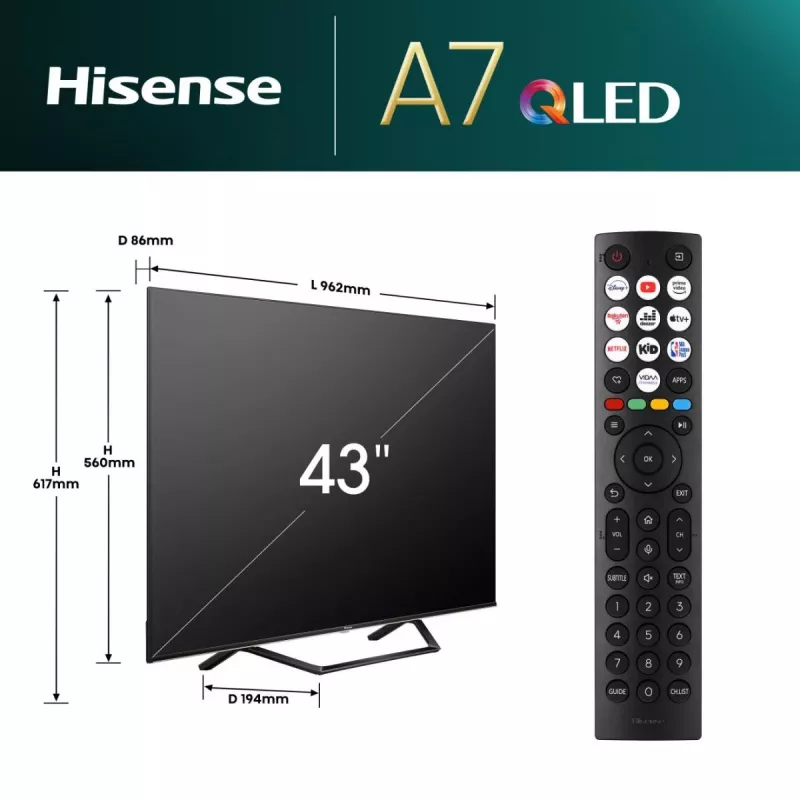 Hisense QLED TV 43A7NQ ČR/TS