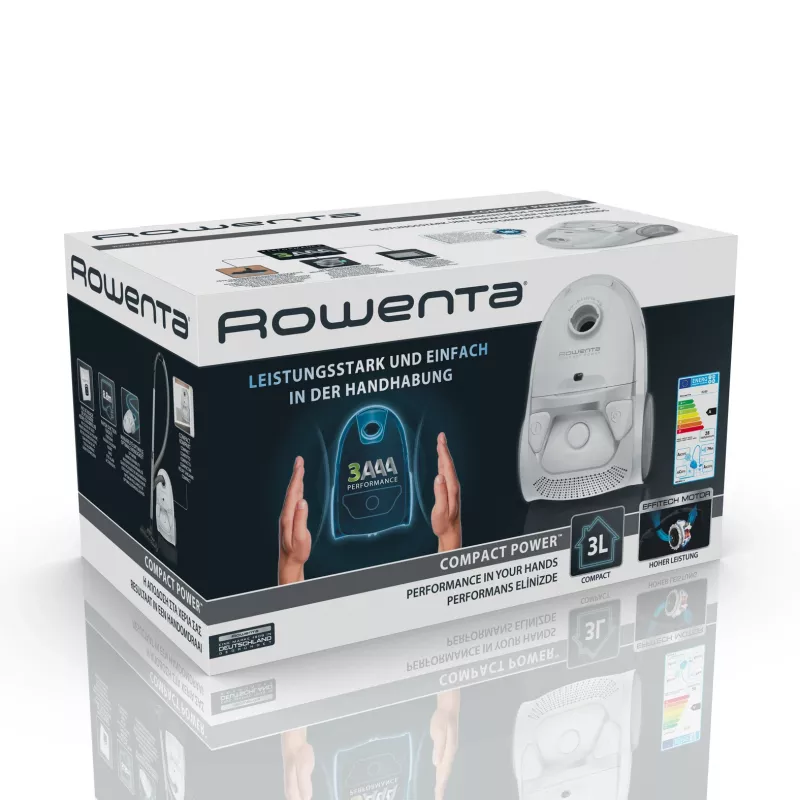 Rowenta Compact Power RO3927 3 L putekļsūcējs ar ciklonu, sausā tīrīšana, 750 W, putekļu maiss