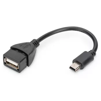 DIGITUS USB 2.0 adaptera kabelis, OTG, tips mini B - A V/M, 20cm USB 2.0 saderīgs melns