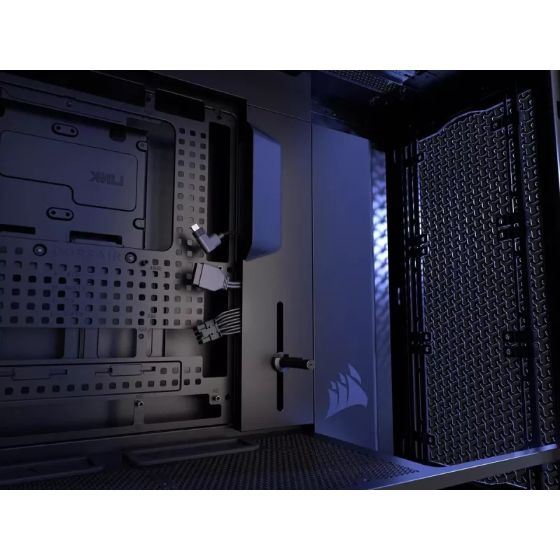PC korpuss CORSAIR FRAME 5000D RS ARGB Midi Tower Melns — ATX, atbalsta 3x140mm priekšējos ventilatorus, 2.5/3.5 collu diskus