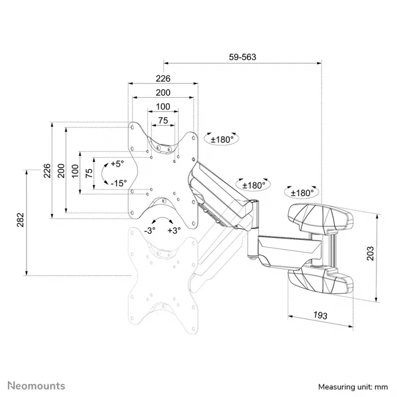 Neomounts TV sienas stiprinājums WL70-550BL12 23-42 collas 30 kg Melns