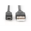 DIGITUS USB 2.0 savienojuma kabelis, tips A - mini B (5 kontaktu) V/V, 3 m USB 2.0 atbilstošs melns
