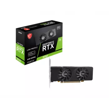 MSI grafikas karte GeForce RTX 3050 6 GB GDDR6, PCIe x8 4.0, 1492 MHz paātrinājums, 96 bitu, 2x HDMI 2.1 + DP 1.4a, 70 W, 2 ventilatori, FH/HL