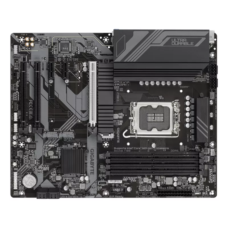 GIGABYTE Z790 D mātesplate - atbalsta Intel Core 14. paaudzes CPU, 12+1+1 fāžu digitālais VRM, līdz 7600MHz DDR5 (OC), 3xPCIe 4.0 M.2, 2.5GbE LAN, USB 3.2 Gen 2