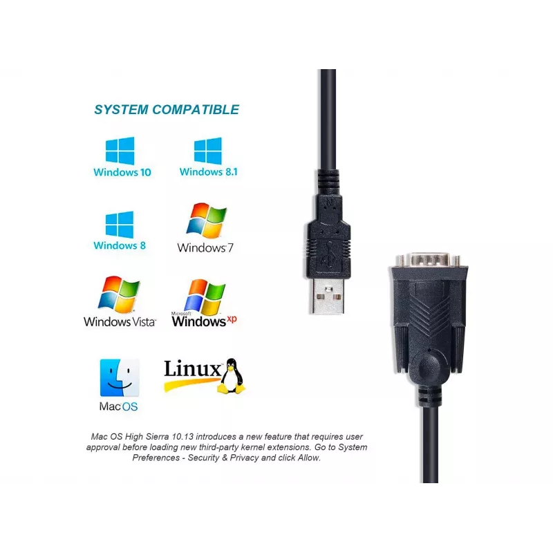 Equip USB-A uz seriālo (DB9) kabelis, M/M 1,5m, melns, 1,5 m, USB Type-A, DB-9, vīrišķais, vīrišķais