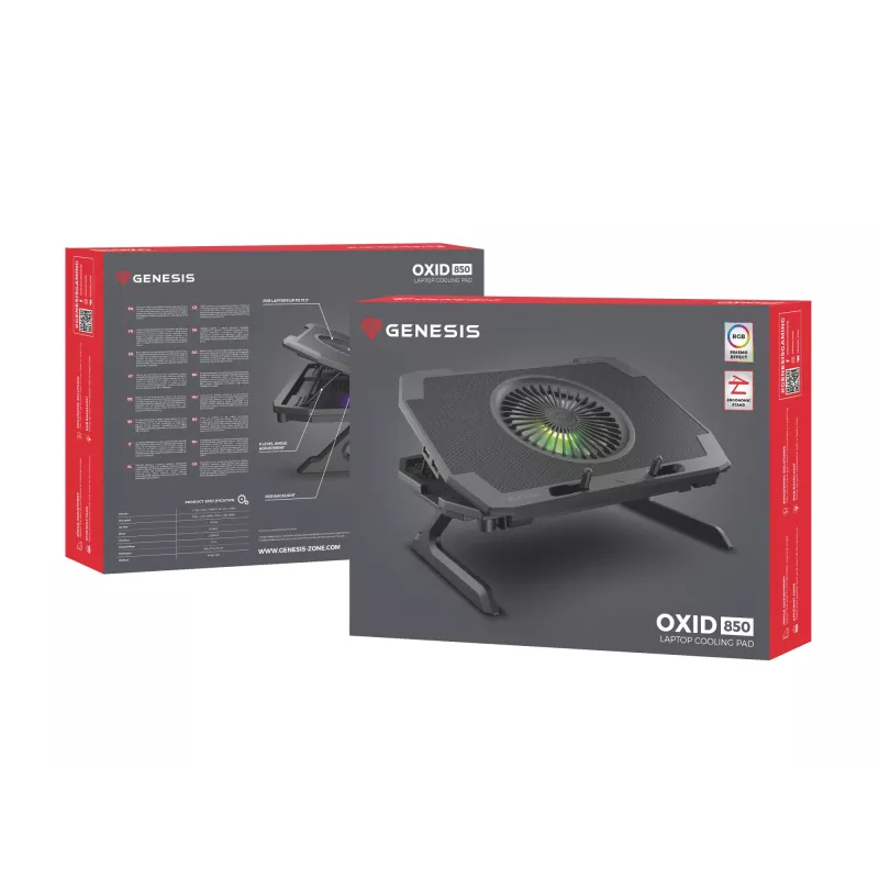 GENESIS Oxid 850 klēpjdatora dzesēšanas paliktnis 43.9 cm (17.3 collas) 2500 RPM Melns