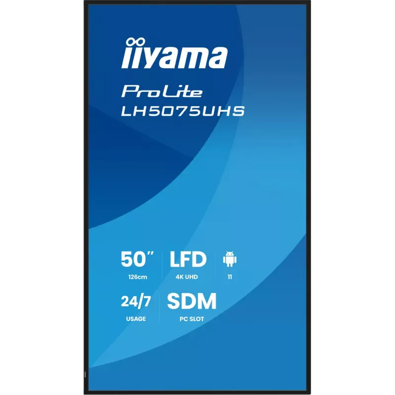 iiyama LH5075UHS-B2AG Signage Displejs Digitālās izkārtnes plakanais panelis 125.7 cm (49.5 collas) LCD Wi-Fi 500 cd/m² 4K Ultra HD Melns Iebūvēts procesors Android 24/7