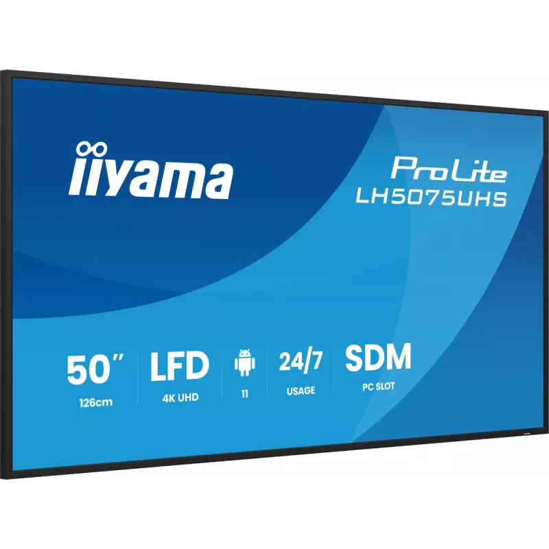 iiyama LH5075UHS-B2AG Signage Displejs Digitālās izkārtnes plakanais panelis 125.7 cm (49.5 collas) LCD Wi-Fi 500 cd/m² 4K Ultra HD Melns Iebūvēts procesors Android 24/7