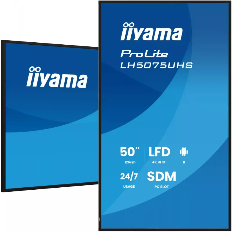 iiyama LH5075UHS-B2AG Signage Displejs Digitālās izkārtnes plakanais panelis 125.7 cm (49.5 collas) LCD Wi-Fi 500 cd/m² 4K Ultra HD Melns Iebūvēts procesors Android 24/7
