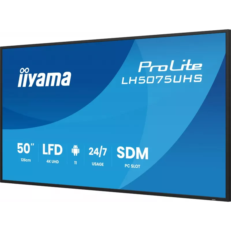 iiyama LH5075UHS-B2AG Signage Displejs Digitālās izkārtnes plakanais panelis 125.7 cm (49.5 collas) LCD Wi-Fi 500 cd/m² 4K Ultra HD Melns Iebūvēts procesors Android 24/7