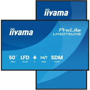 iiyama LH5075UHS-B2AG Signage Displejs Digitālās izkārtnes plakanais panelis 125.7 cm (49.5 collas) LCD Wi-Fi 500 cd/m² 4K Ultra HD Melns Iebūvēts procesors Android 24/7