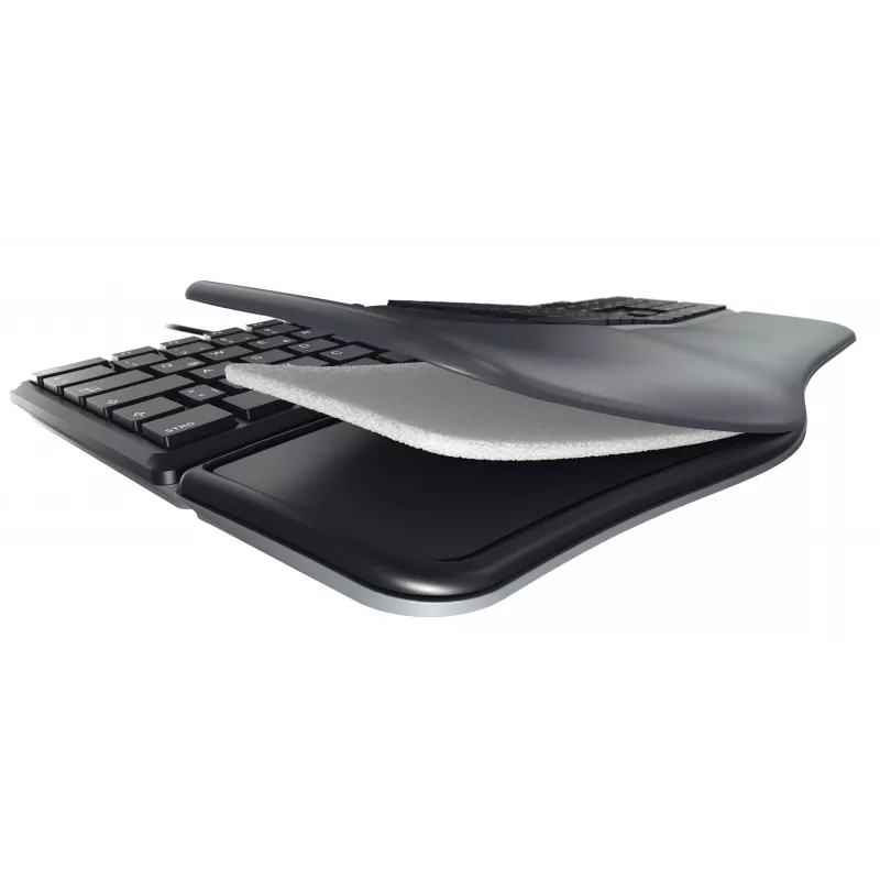 Vadu ergonomiska pilnizmēra tastatūra Cherry KC 4500 ERGO Melna USB QWERTY UK 109 taustiņi izliekts izkārtojums plaukstu balsts 1,8 m kabelis