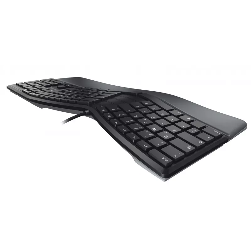 Vadu ergonomiska pilnizmēra tastatūra Cherry KC 4500 ERGO Melna USB QWERTY UK 109 taustiņi izliekts izkārtojums plaukstu balsts 1,8 m kabelis