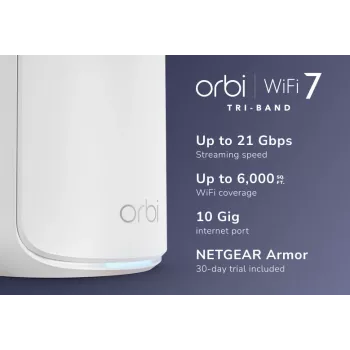 NETGEAR Orbi 870 Tri-band (2.4 GHz / 5 GHz / 6 GHz) Wi-Fi 7 (802.11be) Balts 4 Iekšējā