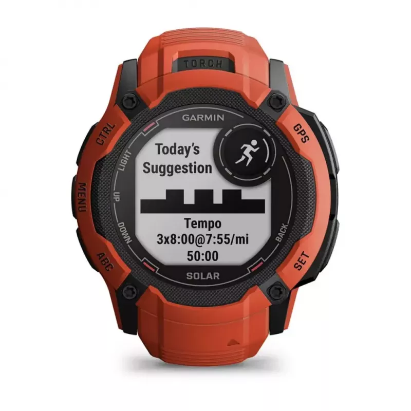 Viedpulkstenis GARMIN Instinct 2X Solar — sporta pulkstenis, 50 mm polimēra korpuss, saules uzlāde, GPS (GPS/GLONASS/Galileo), 10 ATM, silikona siksniņa